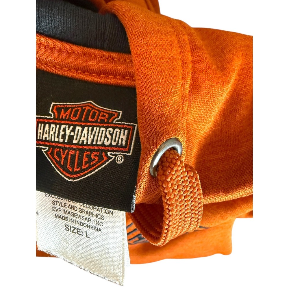 Harley Davidson Orange Long Sleeve Hoodie Graphic Print Sweatshirt Mens Large‎ - Picture 8 of 10
